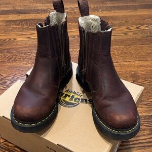 Dr. Martens Dark Brown Leather Boots with Fur Lining